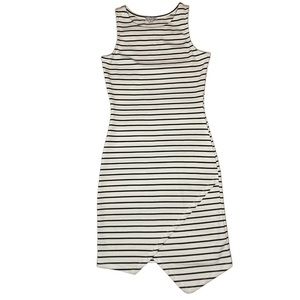 Iris Stripes Bodycon Asymmetrical Dress Sz S in Black and White